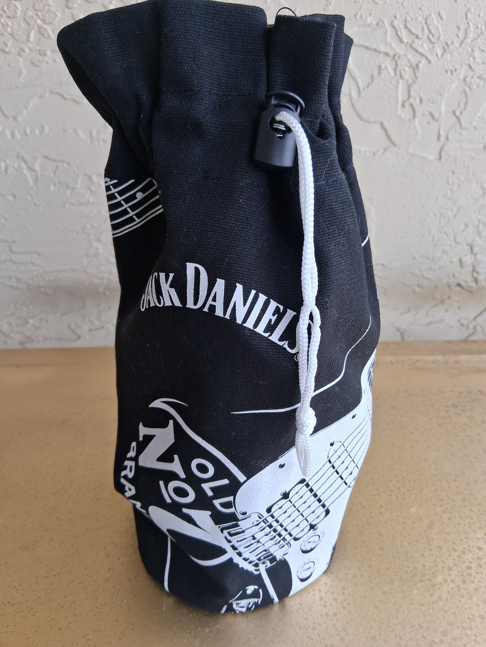 Jack Daniels Black and White Drawstring Bottle Pouch